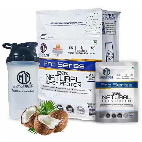 1 - Muscle Trail Pro Series 100% Natural Whey Protein,  50 sachets/pack  Coconut (with Free Shaker Inside) 