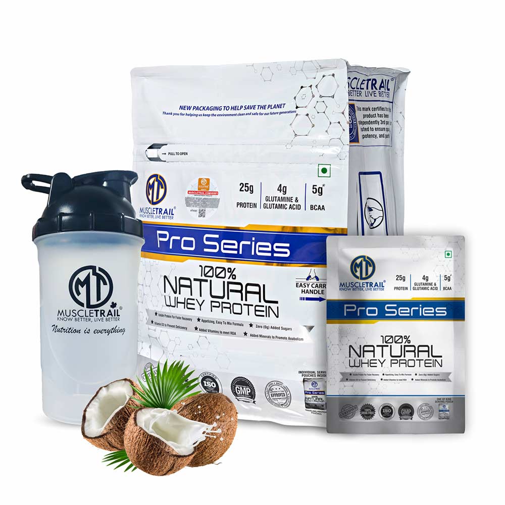 1 - Muscle Trail Pro Series 100% Natural Whey Protein,  50 sachets/pack  Coconut (with Free Shaker Inside) 