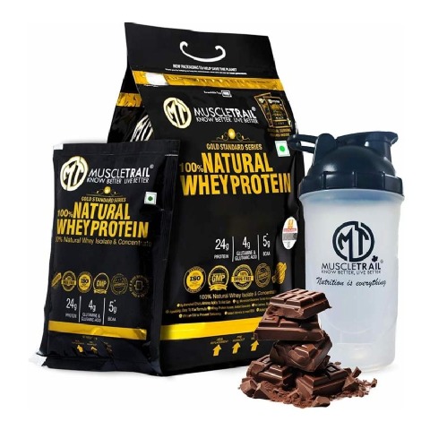 1 - Muscle Trail Gold Standard Series 100% Natural Whey Protein, 60 sachets/pack Dutch Chocolate (with Free Shaker Inside)