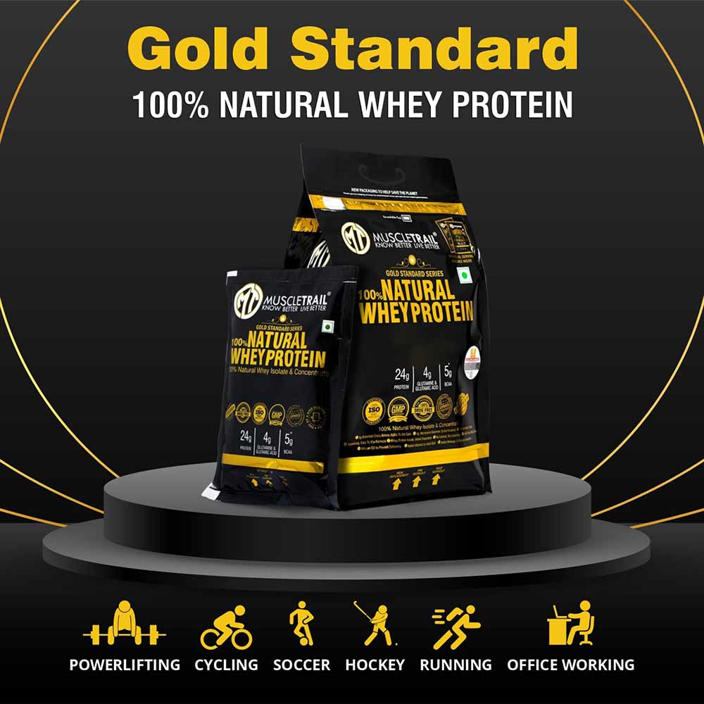 4 - Muscle Trail Gold Standard Series 100% Natural Whey Protein,  60 sachets/pack  Kulfi Pista (with Free Shaker Inside) 