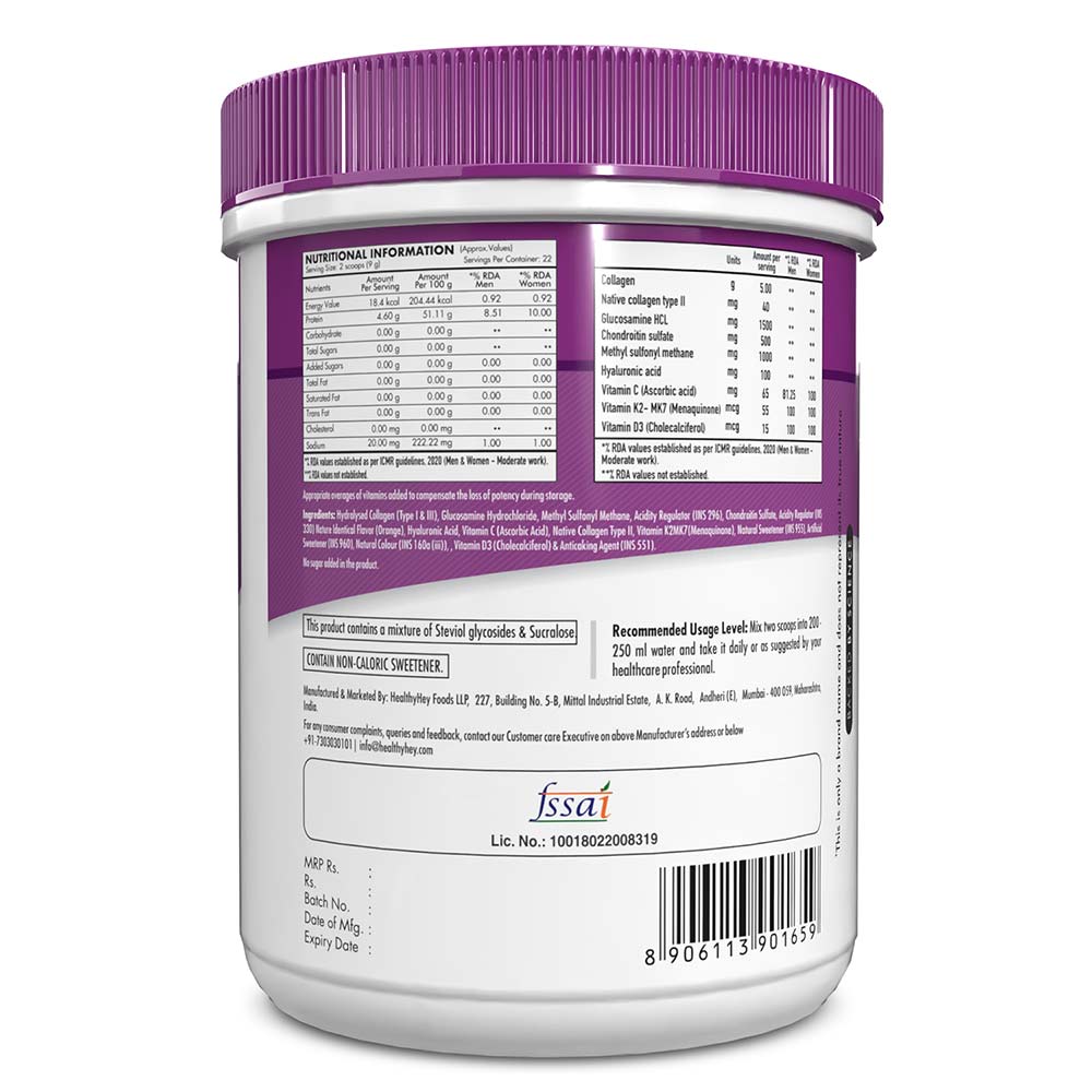 2 - HealthyHey Nutrition JointRelief Collagen Peptide Type 1 2 & 3 (Hydrolysed),  200 g  Orange 
