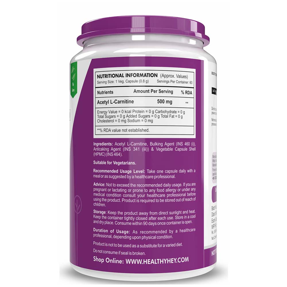 3 - HealthyHey Nutrition Acetyl L-Carnitine (ALCAR),  60 capsules  Unflavoured 