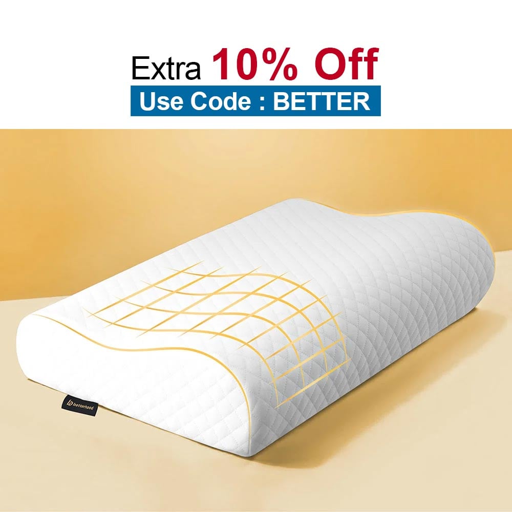 betterhood Memory Foam Ergonomic Dual Height Cervical Sleeping Pillow, Large White
