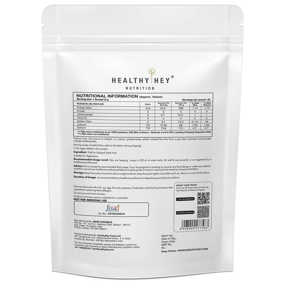 2 - HealthyHey Nutrition Psyllium Husk 99%  Unflavoured,  400 g 