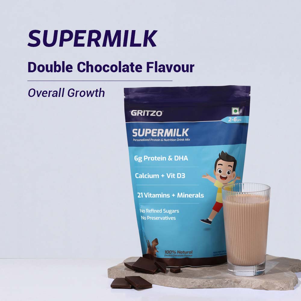 2 - Supermilk Overall Growth for Boy/Girl 2 to 6 years,  800 g  Double Chocolate  2-6 Yrs  Boy/Girl  Overall Growth  With Unrefined Sugar