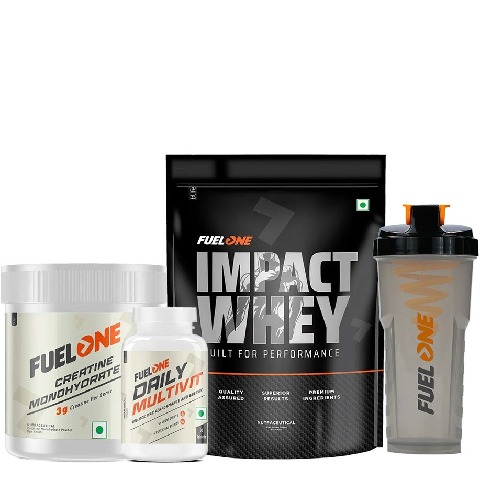 Fuel One Impact Whey Protein 1kg Cold Coffee & Creatine Monohydrate 100g & Daily Multivitamin 30 Tabs & Shaker Combo