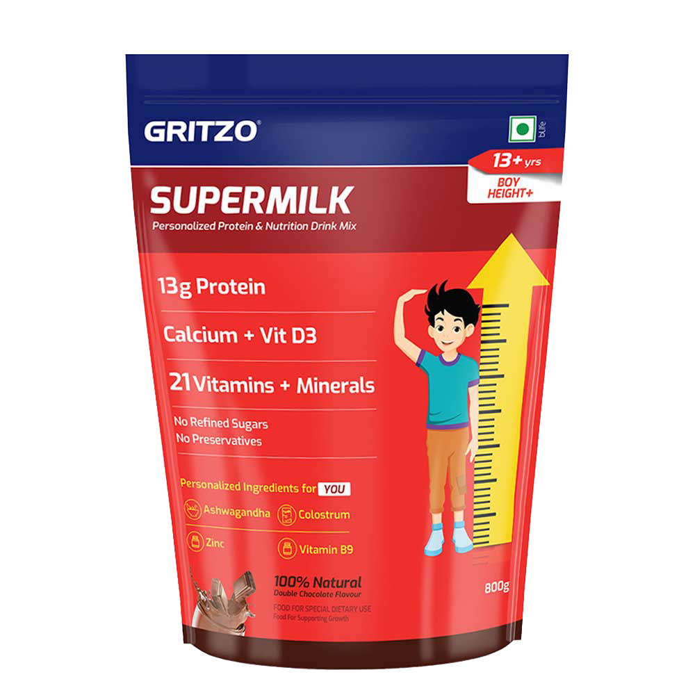 9 - Supermilk Height+ for Boy 13+ years,  800 g  Double Chocolate  13+ Yrs  Boy  Height+  With Unrefined Sugar 