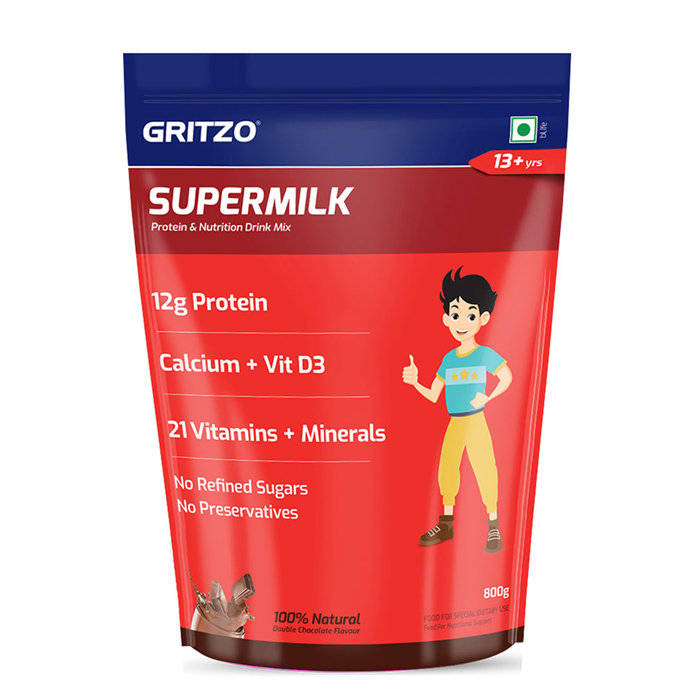 9 - Supermilk Gritzo Overall Growth for Boy 13+ Yrs Protein & Nutrition Drink Mix,  1 kg  Double Chocolate 