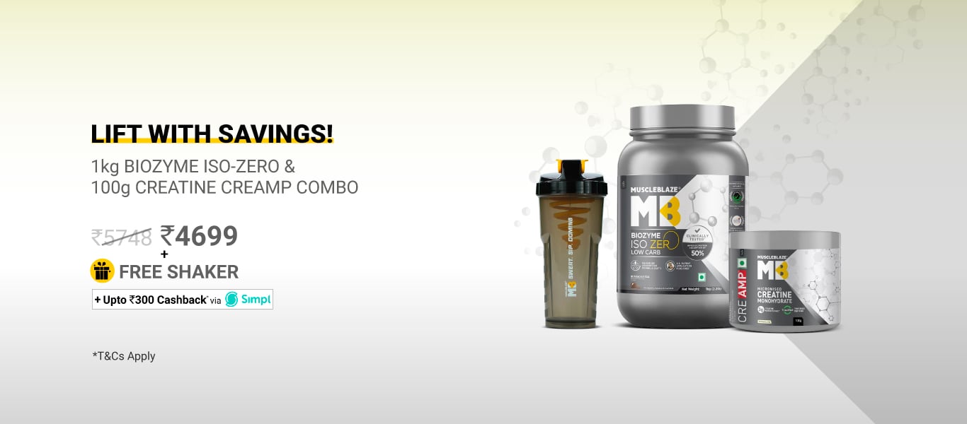 Biozyme Iso-Zero 1 kg & Creatine 100g Combo @ 4699 + Free Shaker