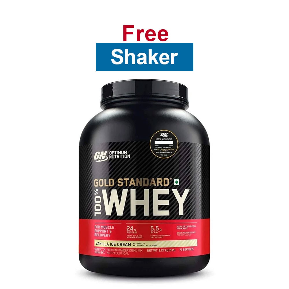 ON (Optimum Nutrition) Gold Standard 100% Whey Protein,  5 lb  Vanilla Ice Cream 