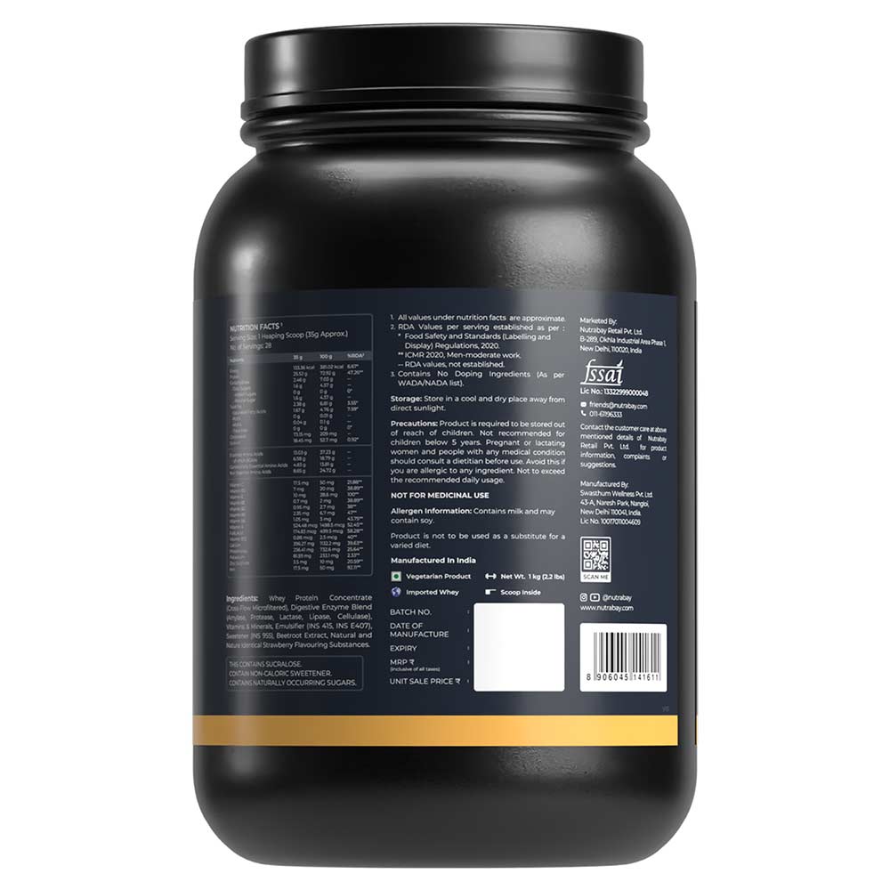 8 - Nutrabay Gold Concentrate Whey Protein,  2.2 lb  Strawberry Milkshake 