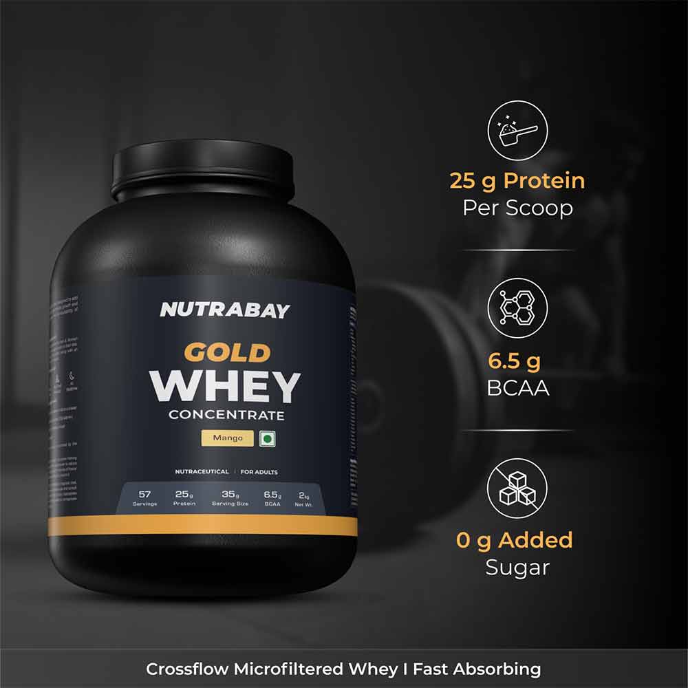 3 - Nutrabay Gold Concentrate Whey Protein,  4.4 lb  Mango 