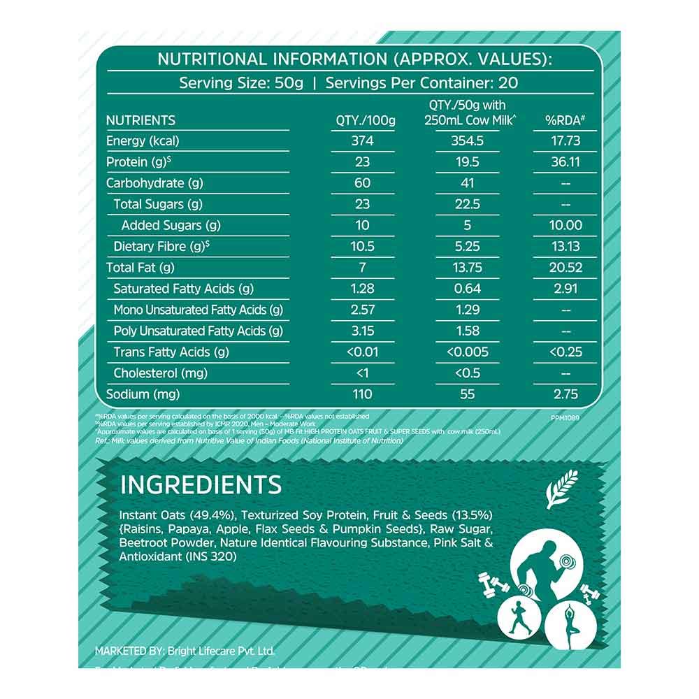 3 - MuscleBlaze High Protein Oats OP,  1 kg  Fruit & Super Seeds 