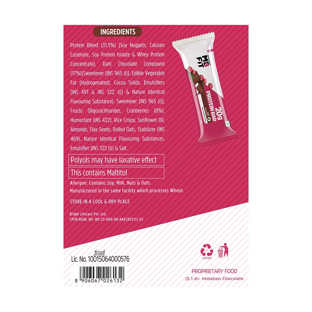 8 - MuscleBlaze Protein Bar (20 gm Protein),  6 bar(s)  Choco Cranberry 