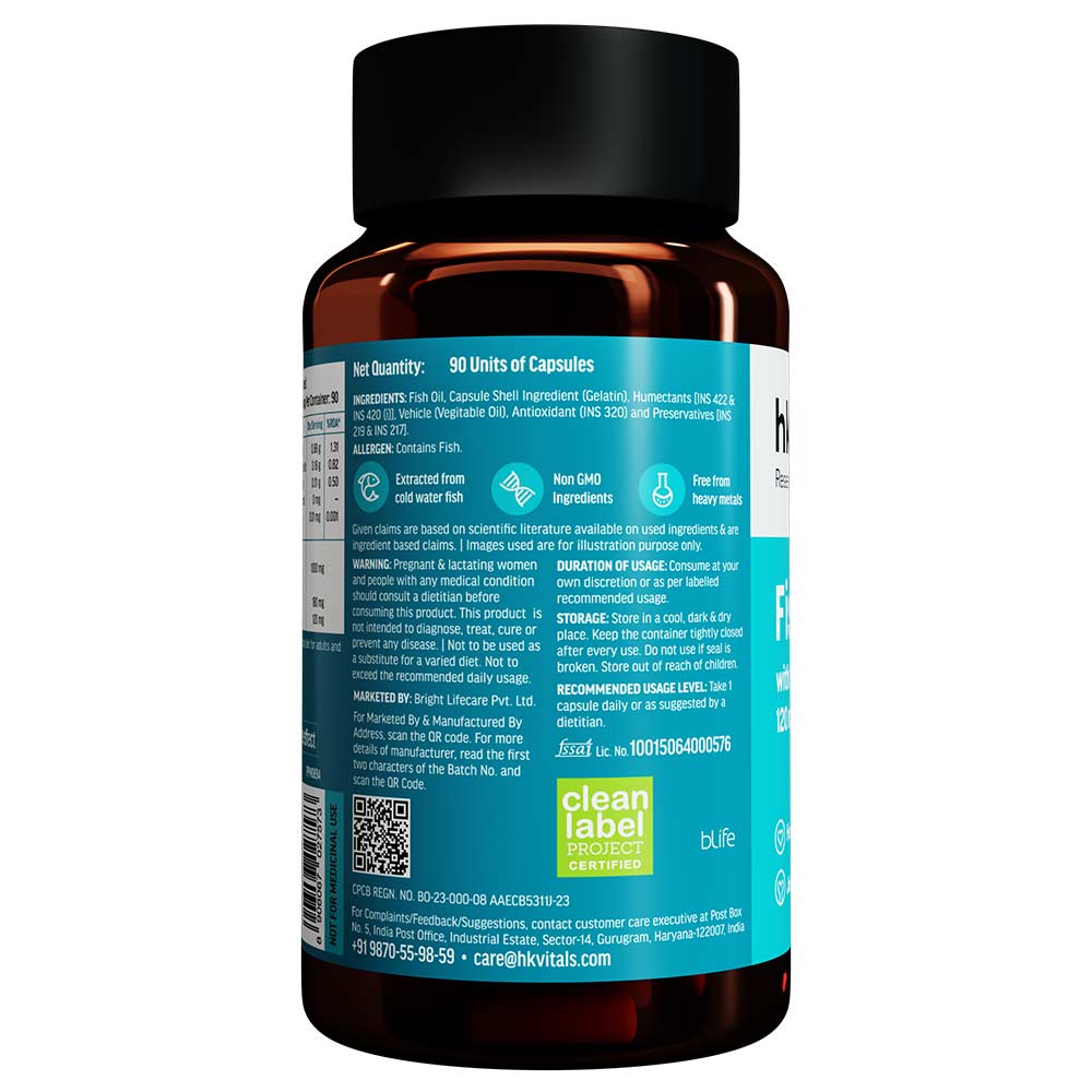 1 - HK Vitals Fish Oil 1000mg with 180mg EPA and 120mg DHA,  90 capsules