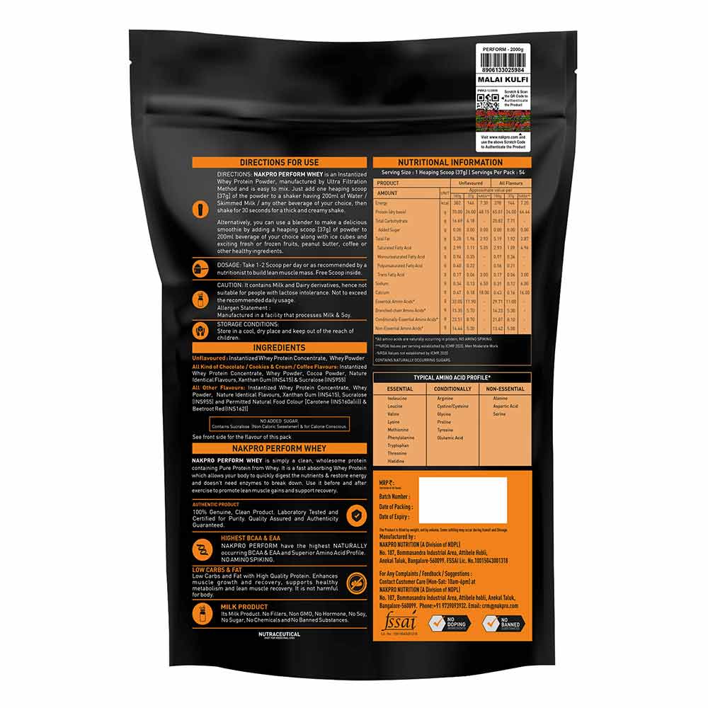 2 - Nakpro Perform Whey Protein Concentrate,  4.4 lb  Malai Kulfi 