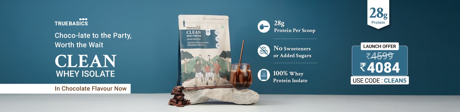TrueBasics Clean Whey Protein (Isolate), 1 kg (2.2 lb), Chocolate | Launch - 4084 | CLEAN5