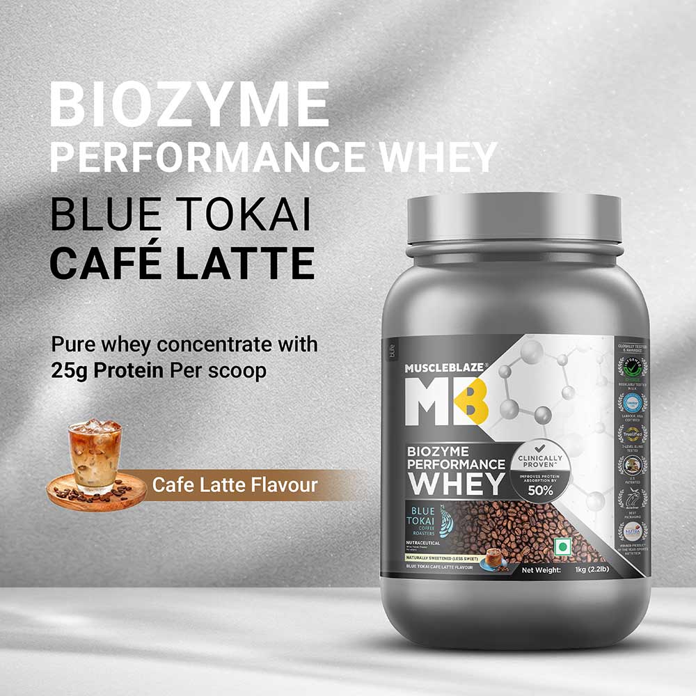 3 - MuscleBlaze Biozyme Performance Whey,  2.2 lb  Blue Tokai Cafe Latte