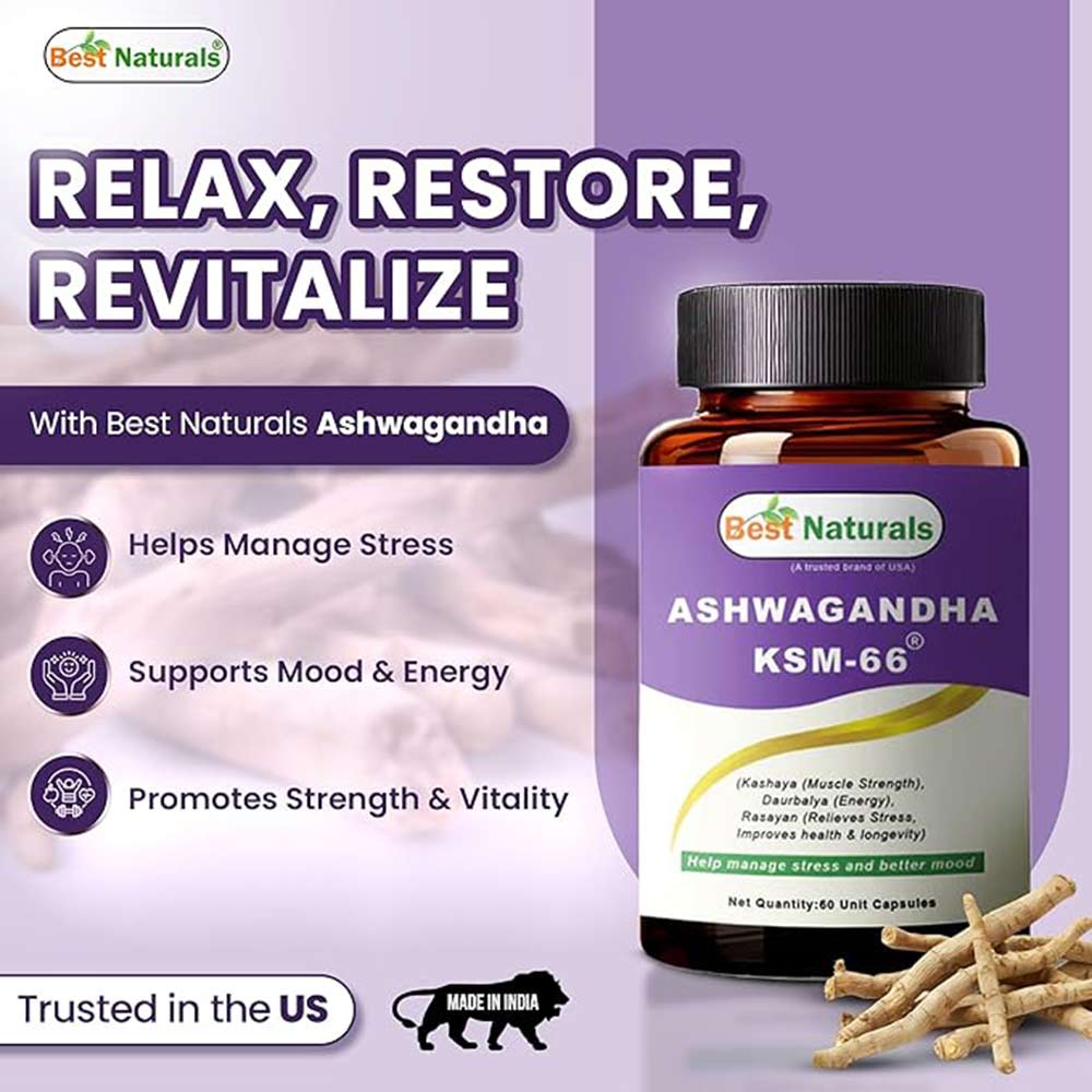 3 - Best Naturals Ashwagandha KSM-66,  60 capsules 
