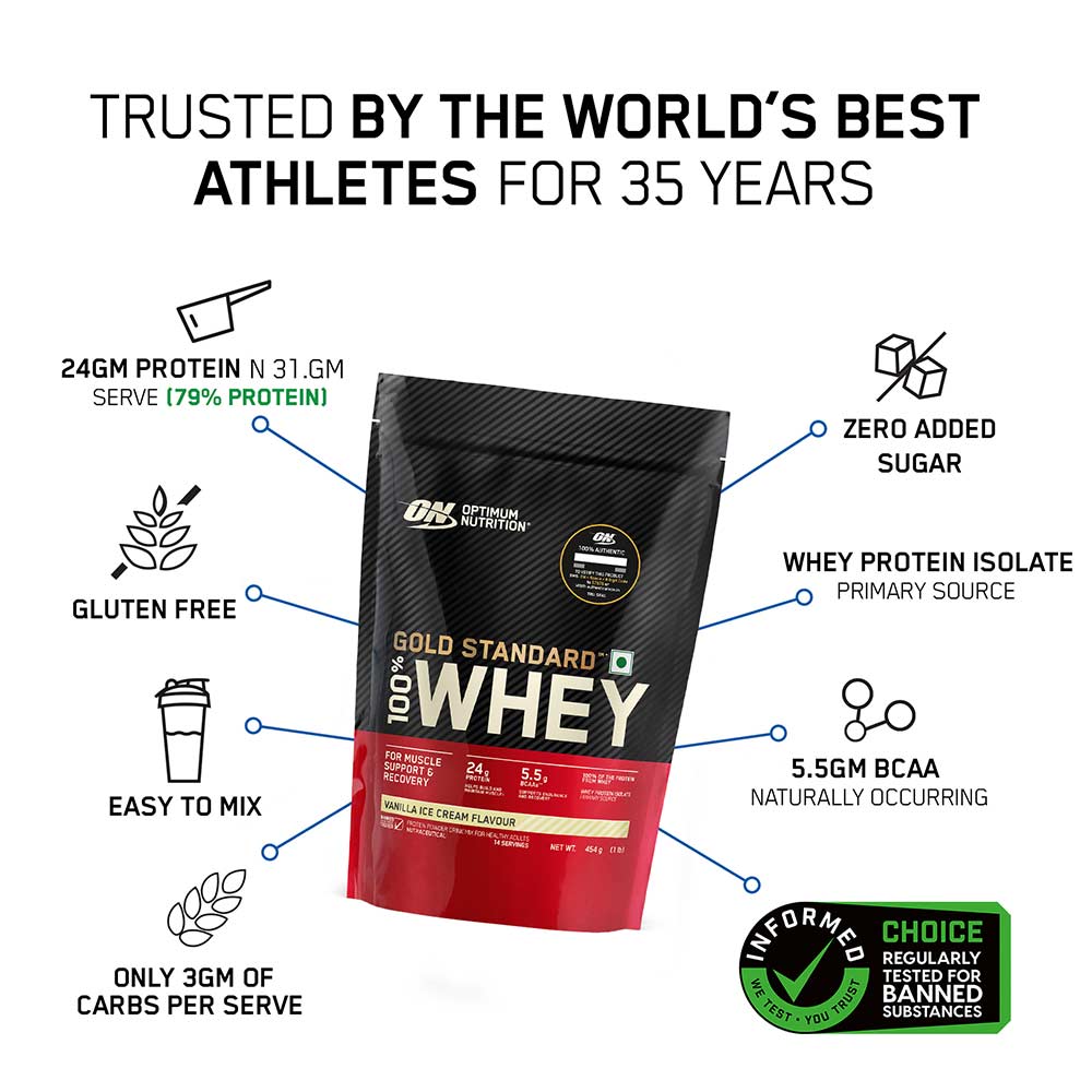 2 - ON (Optimum Nutrition) Gold Standard 100% Whey Protein,  1 lb  Vanilla Ice Cream 