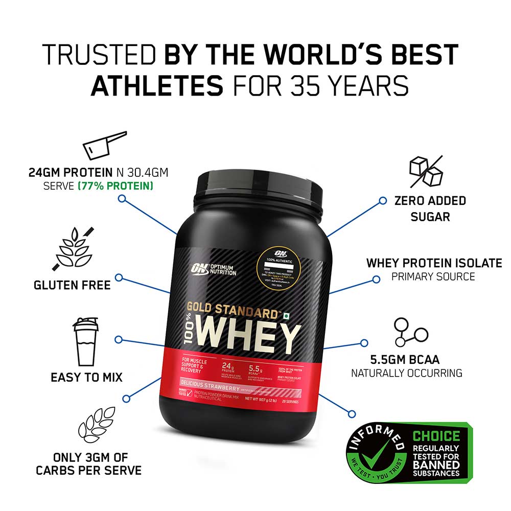 2 - ON (Optimum Nutrition) Gold Standard 100% Whey Protein,  2 lb  Delicious Strawberry 