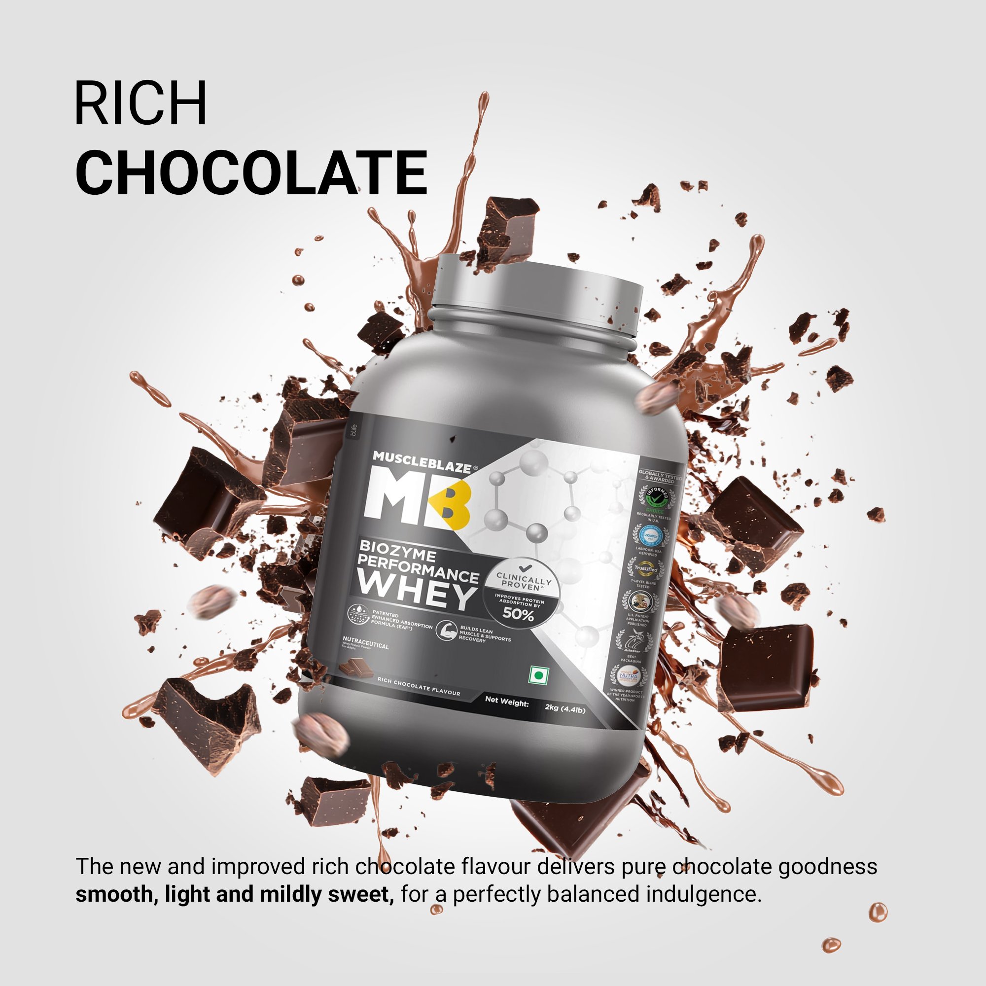 3 - MuscleBlaze Biozyme Performance Whey,  4.4 lb  Rich Chocolate 