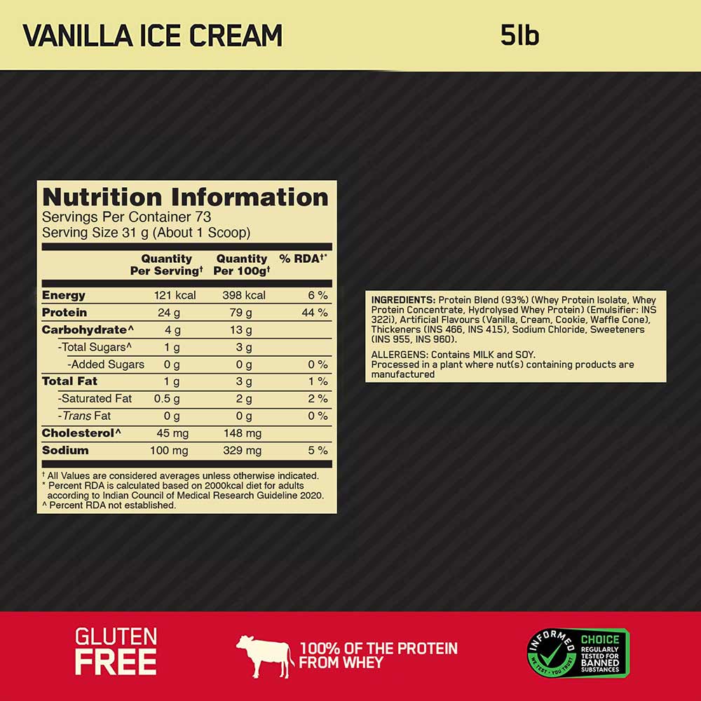 8 - ON (Optimum Nutrition) Gold Standard 100% Whey Protein,  5 lb  Vanilla Ice Cream 