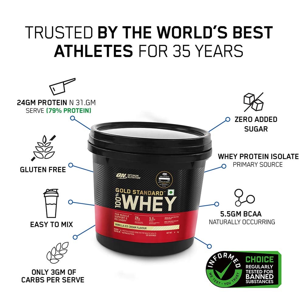 2 - ON (Optimum Nutrition) Gold Standard 100% Whey Protein,  8.8 lb  Vanilla Ice Cream 