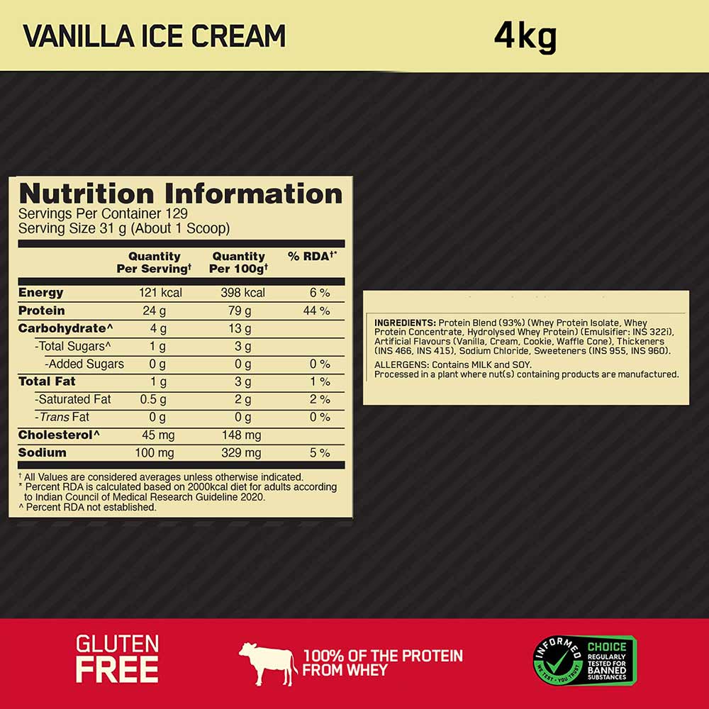 8 - ON (Optimum Nutrition) Gold Standard 100% Whey Protein,  8.8 lb  Vanilla Ice Cream 