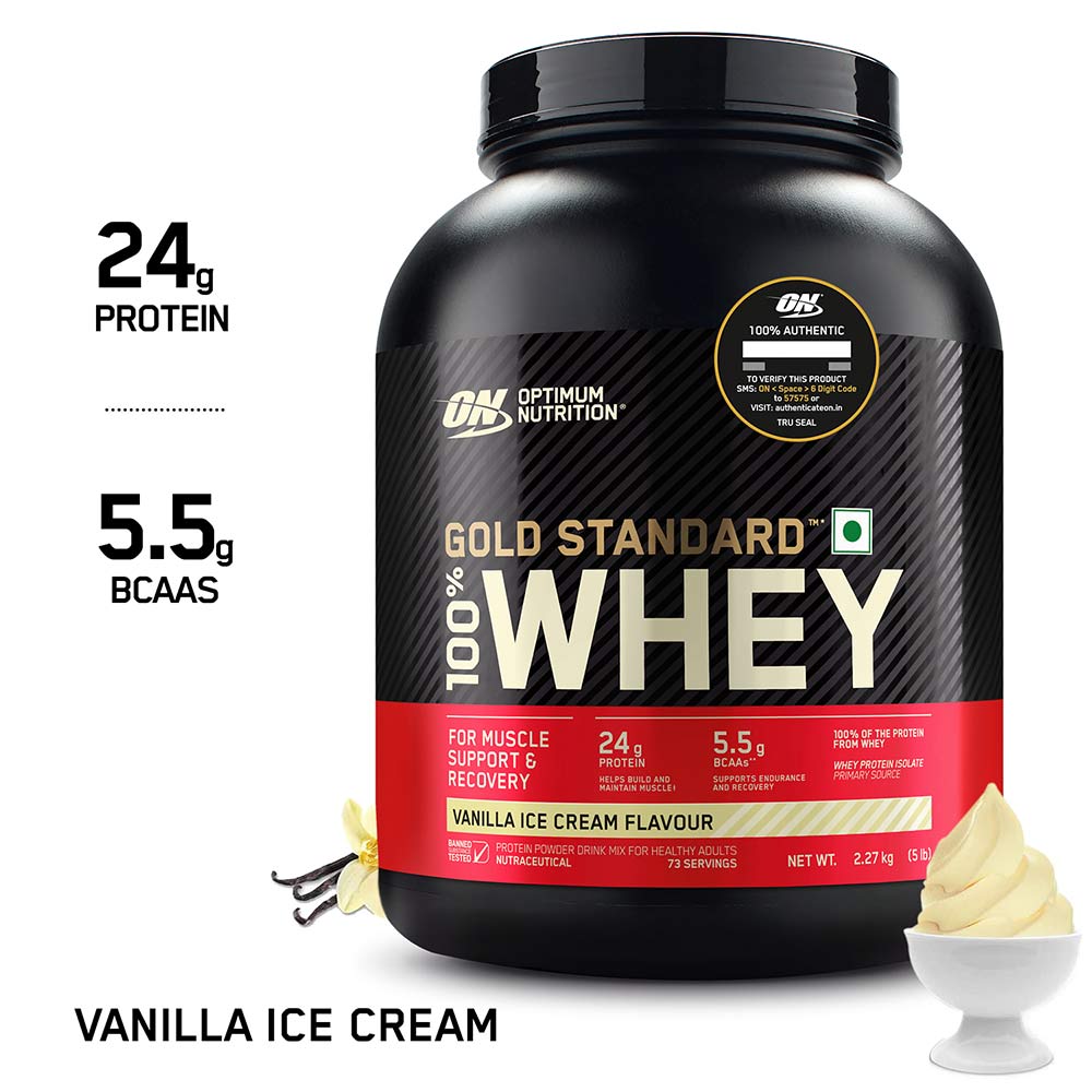 7 - ON (Optimum Nutrition) Gold Standard 100% Whey Protein,  5 lb  Vanilla Ice Cream 