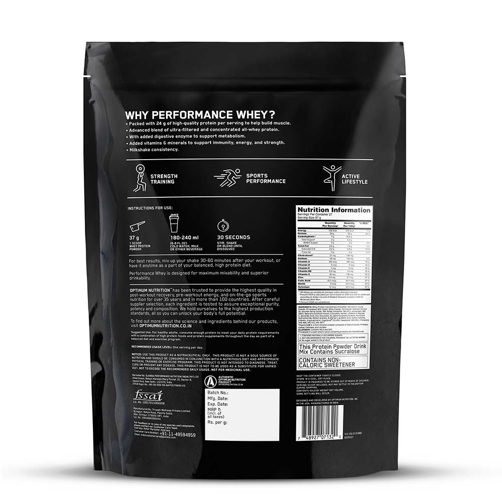 12 - ON (Optimum Nutrition) Performance Whey,  2.2 lb  Chocolate Milkshake (Pouch) 
