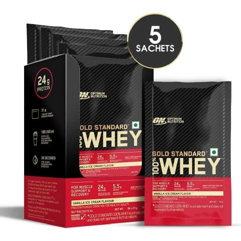 1 - ON (Optimum Nutrition) Gold Standard 100% Whey Protein, 5 sachets/pack Vanilla Ice Cream