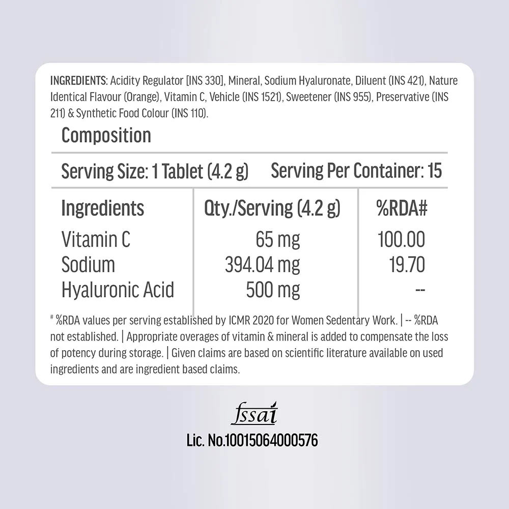 Glutathione and Hyaluronic Acid Effervescent 15 Tabs Orange Combo