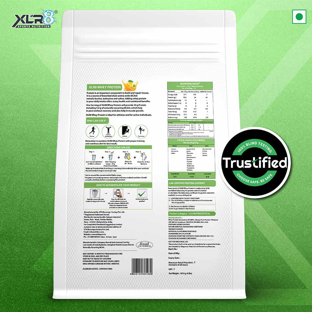 3 - XLR8 Flavoured Whey Protein 24 g Protein,  4 lb  Mango with Shaker 