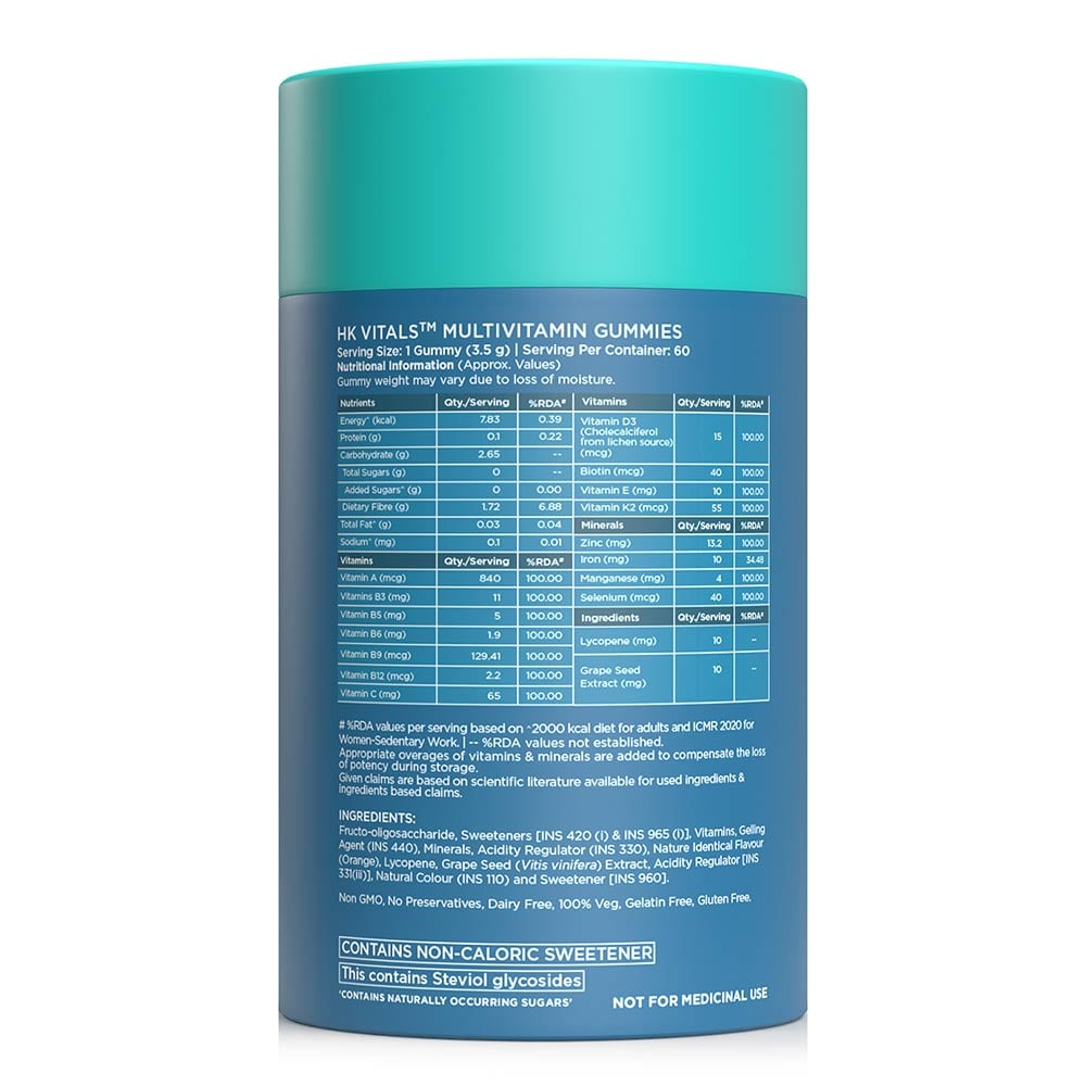 9 - HealthKart HK Vitals Multivitamin,  60 gummies  Orange