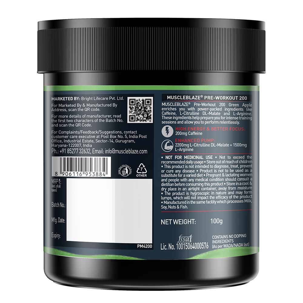 2 - MuscleBlaze PRE Workout 200,  0.22 lb  Green Apple 