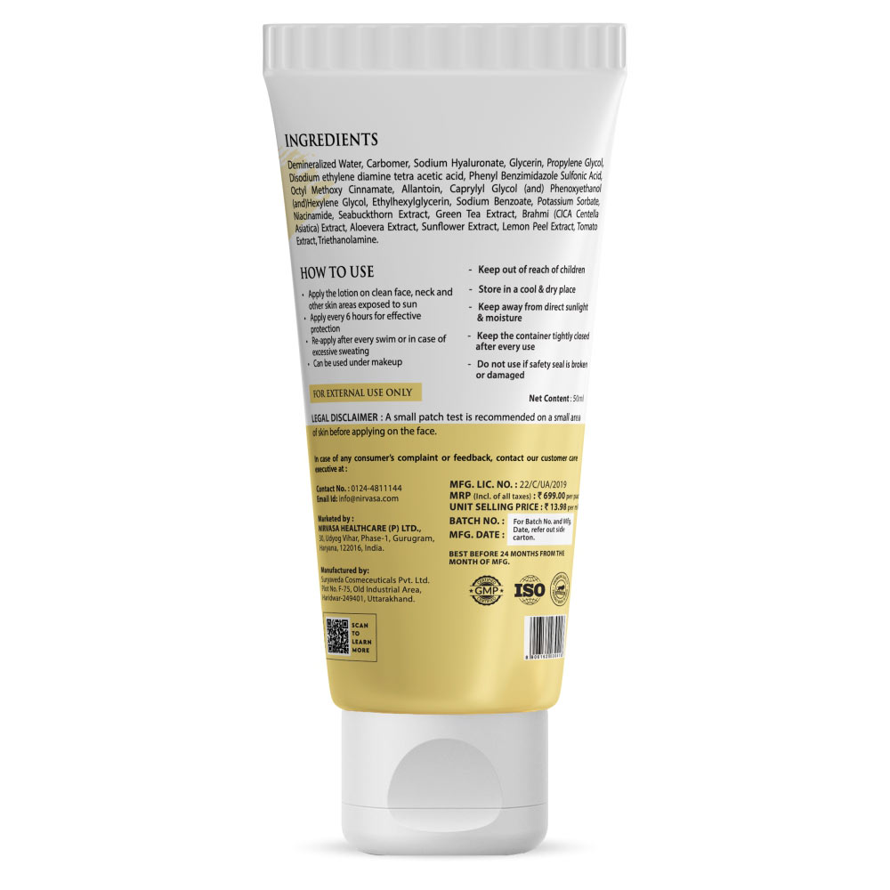 2 - Nirvasa Sunscreen Gel with 5% Niacinamide,  50 ml  SPF 50+ with PA+++ (Pack of 2) 