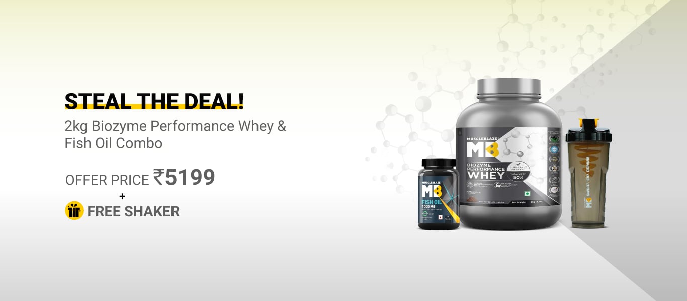 Steal the Deal: MuscleBlaze Biozyme Performance Whey 2 kg Rich Chocolate & Fish Oil 60 Caps Combo @ 5199 + Free Shaker