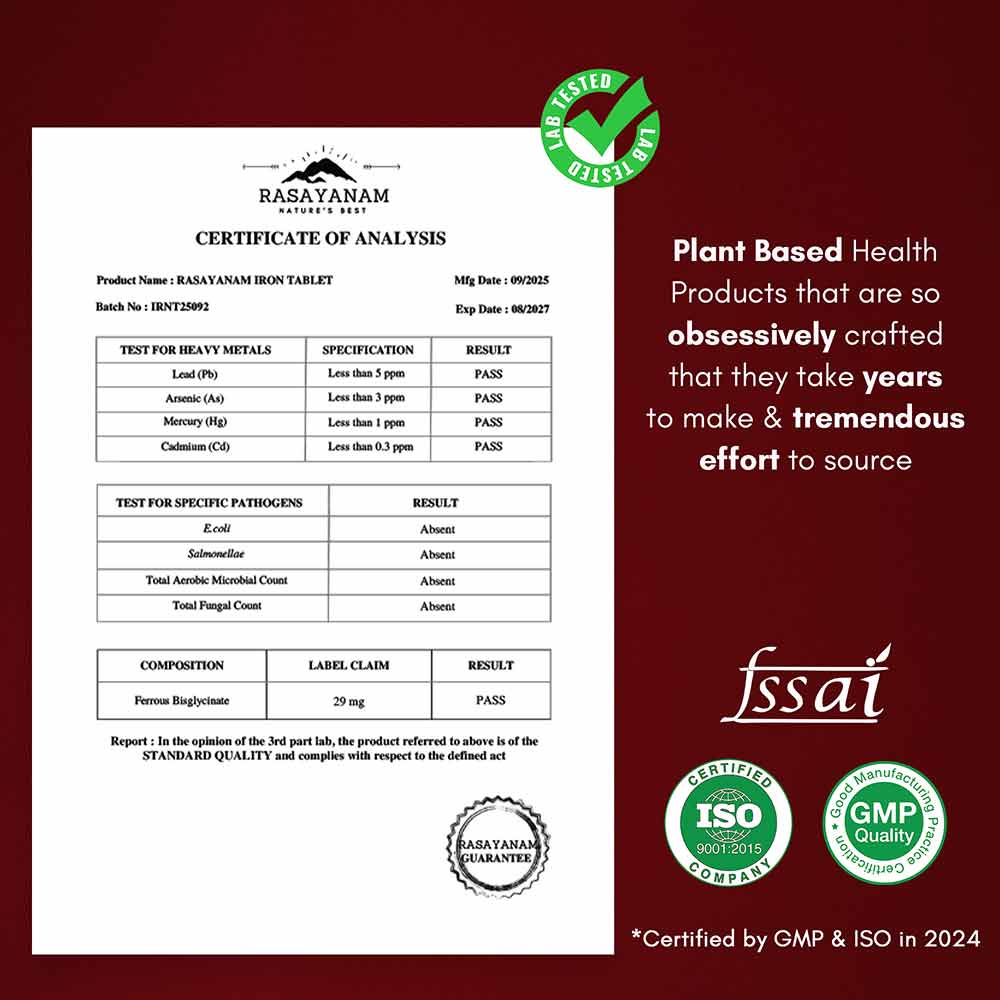 10 - Rasayanam Iron with Ferrous Bisglycinate,  60 tablet(s) 