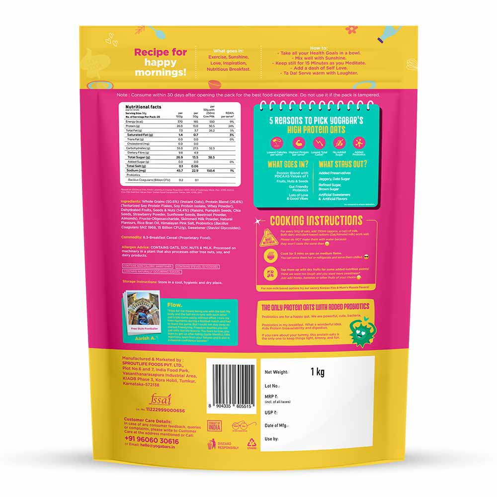 2 - Yogabar 26g High Protein Oats,  1 kg  Fruits, Nuts and Seeds 
