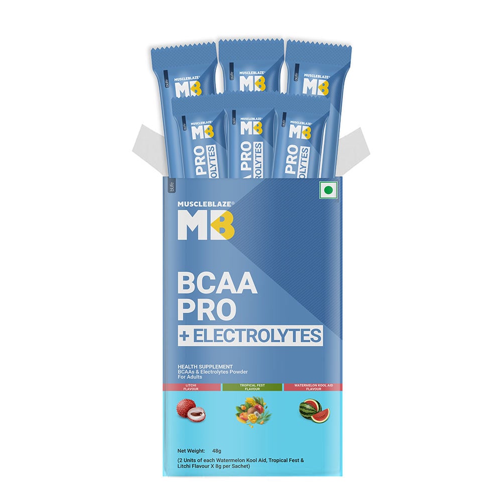 4 - MuscleBlaze BCAA PRO + ELECTROLYTES,  48 g  6 Servings  Tropical fest, Litchi & Watermelon kool Aid