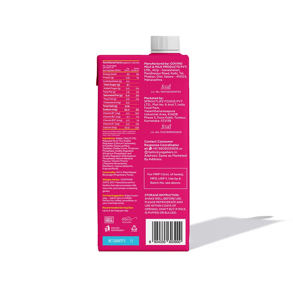 4 - Yogabar Oat Drink,  1 L  Unsweetened 