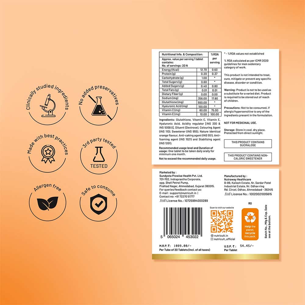 3 - NutriCult L-Glutathione 550mg Effervescent,  Watermelon  20 tablet(s) 