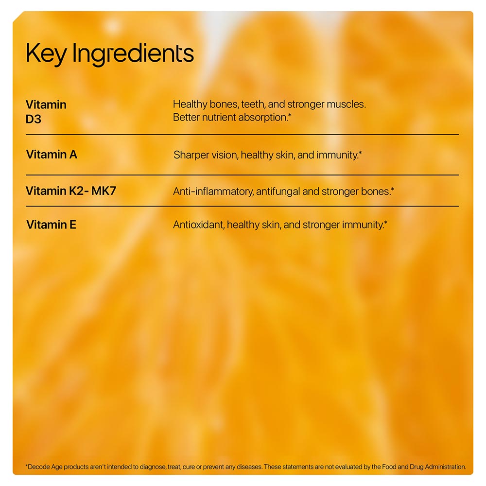 4 - Decode Age Vitamin D3 600 IU, K2 (MK7), A & E,  30 veggie capsule(s) 