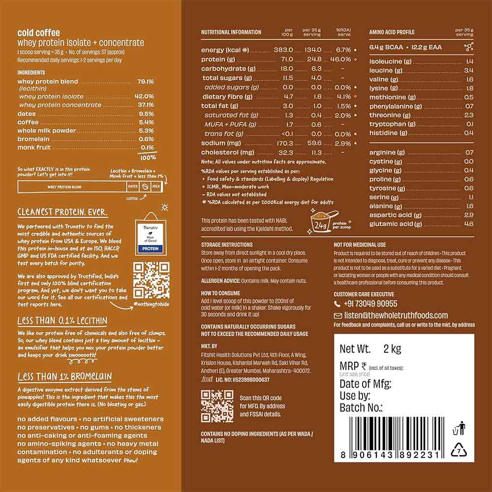 2 - The Whole Truth Whey Protein,  4.4 lb  Cold Coffee 