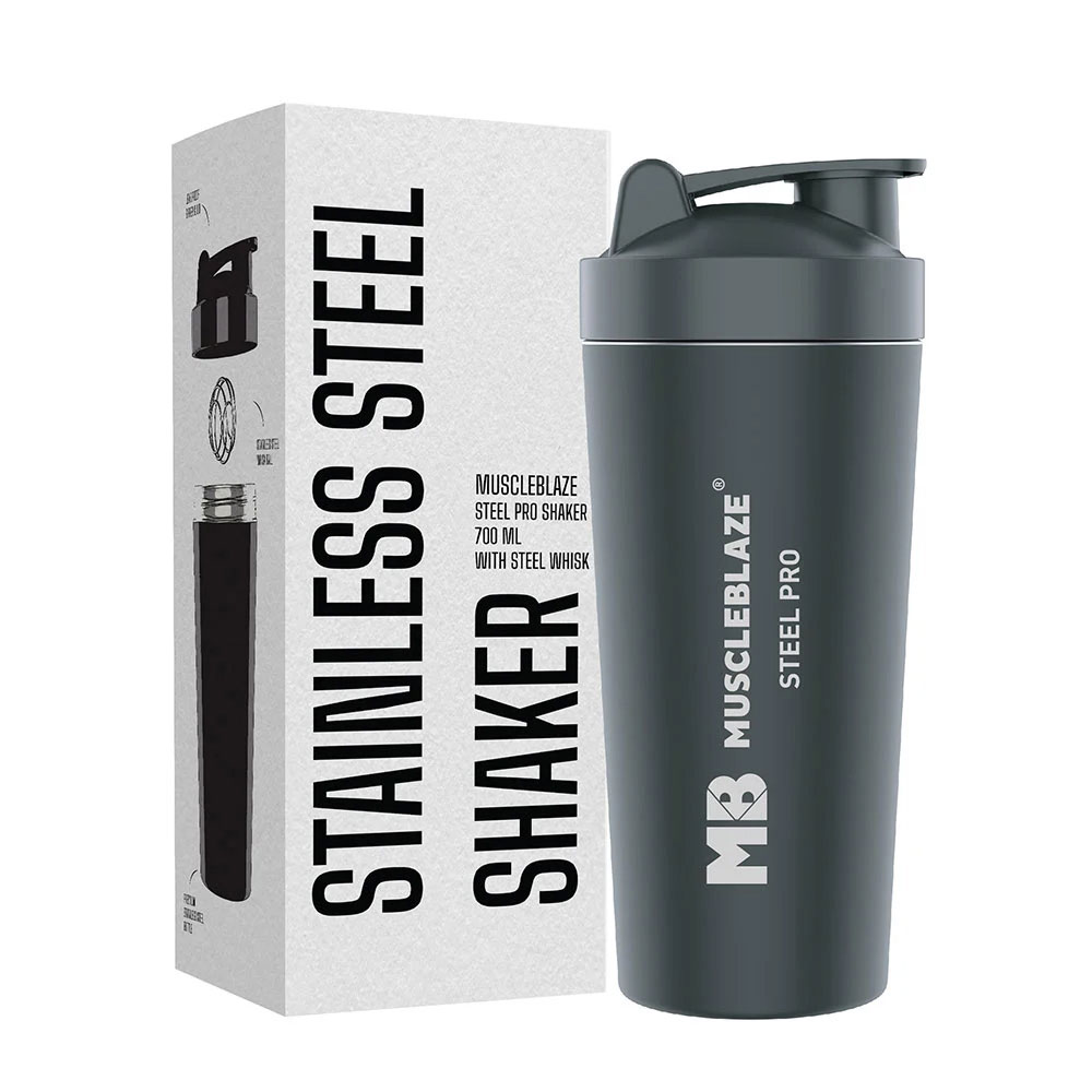 MuscleBlaze Stainless Steel Shaker, Stealth Black 750 ml