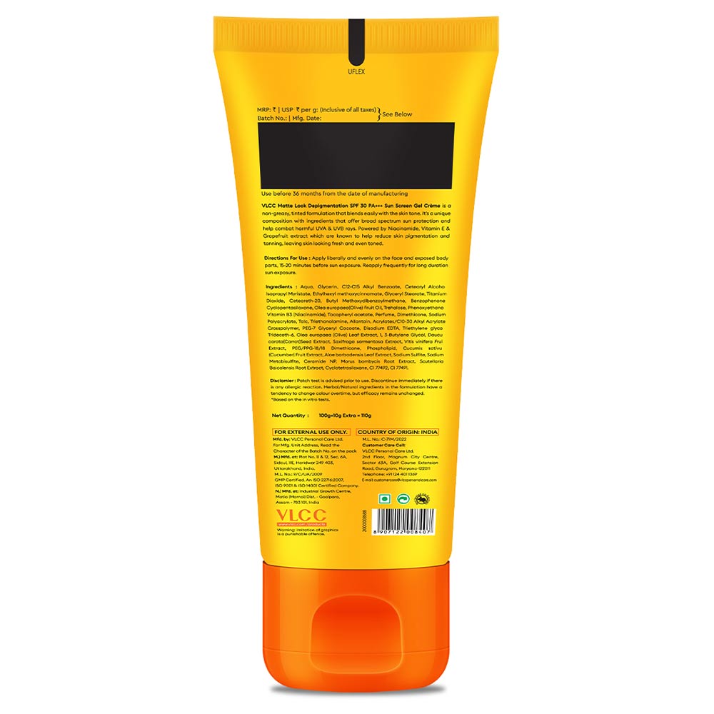 6 - VLCC Bright Glow Matte Look Depigmentation Sunscreen,  100 g  SPF 30 PA+++ 