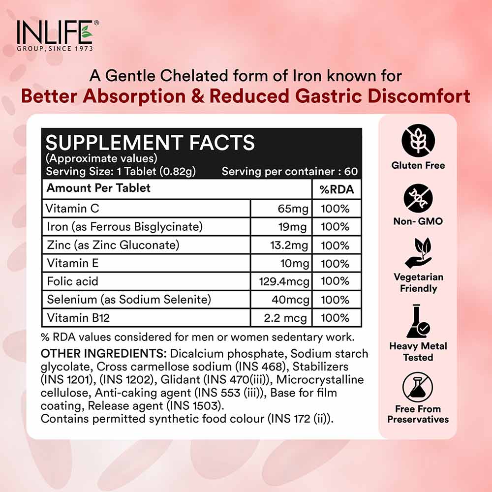 6 - INLIFE Iron + Folic Acid,  Unflavoured  60 tablet(s) 