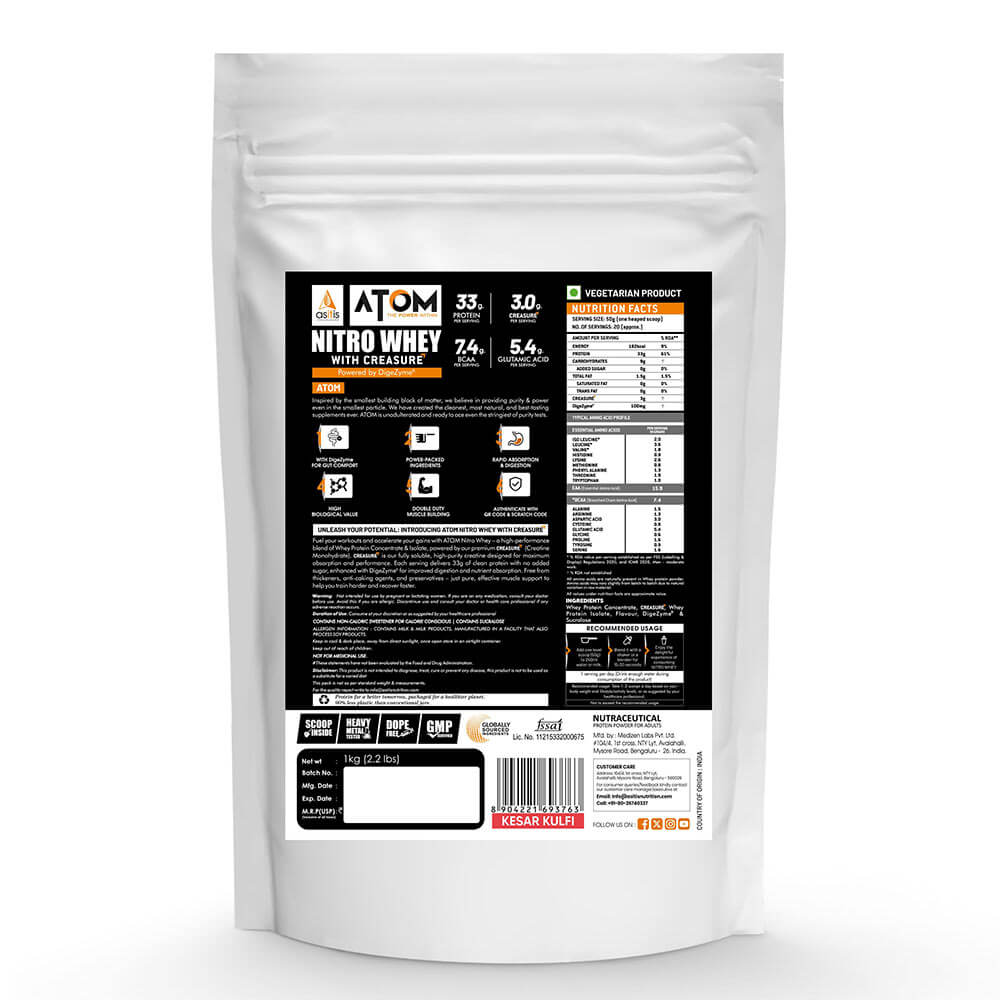 3 - AS-IT-IS Nutrition ATOM Nitro Whey with Creatine,  2.2 lb  Kesar Kulfi 