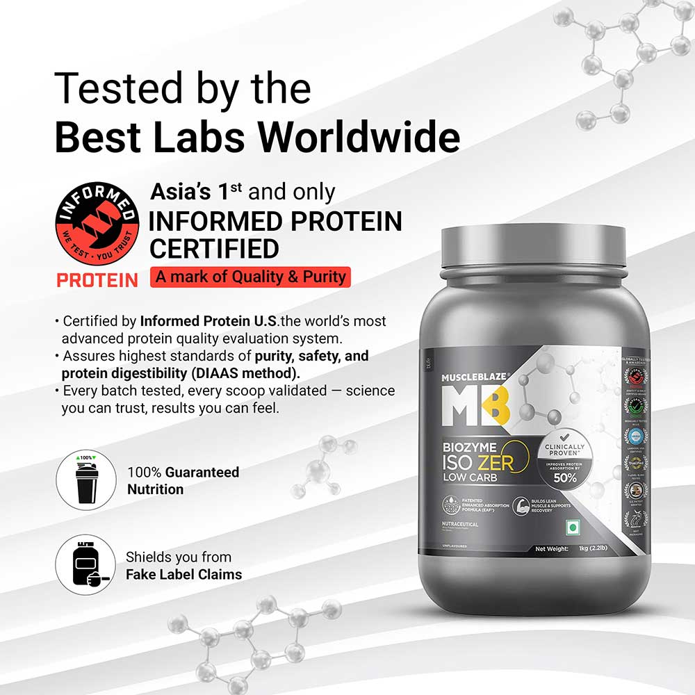 3 - MuscleBlaze Biozyme Iso-Zero,  2.2 lb  Low Carb Unflavoured